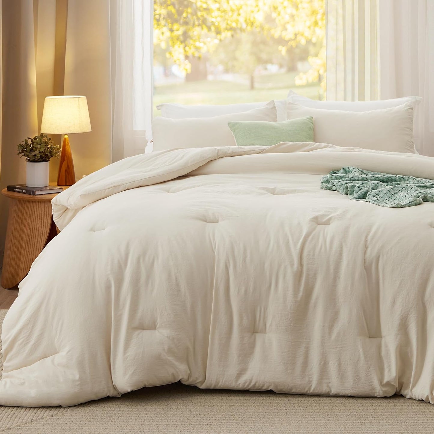Bedsure King Size Comforter Set, Cream Soft Prewashed Bedding for All Seasons, 3 Pieces GentleSoft™ Warm Down Alternative Bed Set, 1 Lightweight Comforter (104"x90") and 2 Pillowcases (20"x36")