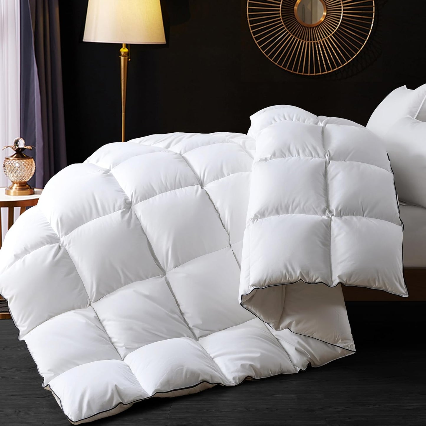 Ubauba Goose Feather Down Fiber Comforter California King Size - 100% Cotton Duvet Insert - Hotel Luxury Fluffy Bedding Comforter - All Season Medium Warmth Cal King 104 x 96 Inch White