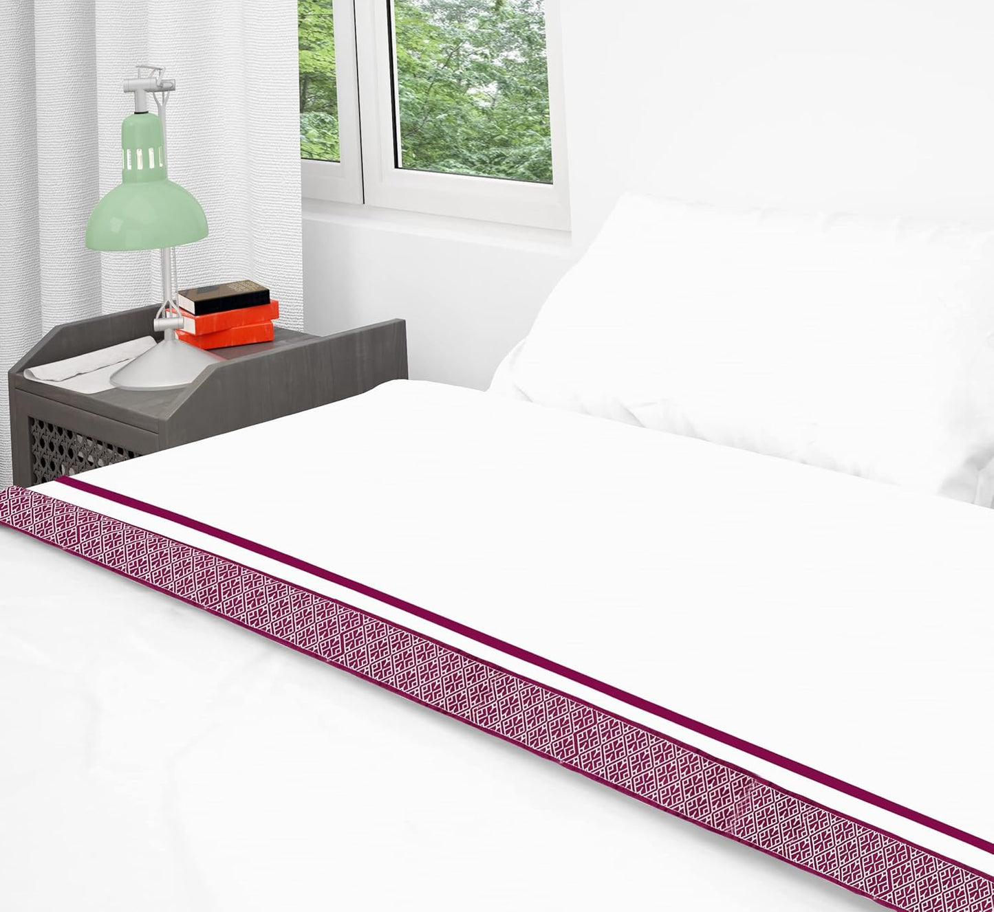 1000 TC Embroidered Duvet Cover Oversized King Size Set 100% Egyptian Cotton - Luxurious 1 Comforter Cover 2 Pillow Shams - 3 PC Quilt Cover Hotel Quality Bedding (White & Burgundy)