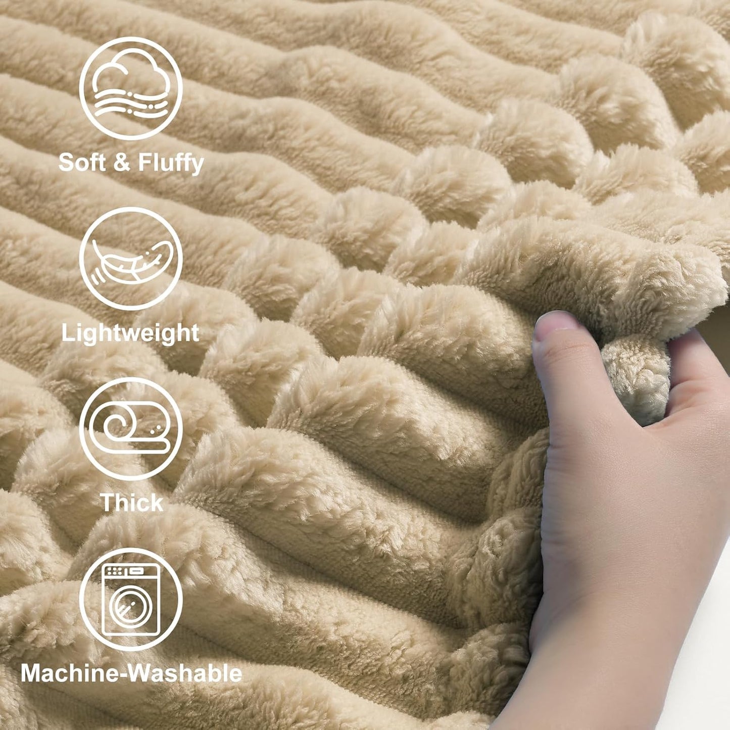 decorUhome Christmas Soft Fleece Light Brown Blanket King Size for Bed, Cozy Fluffy Plush Flannel Large Striped Throws for Couch Sofa, Lightweight Decorative Fuzzy Blanket for Woman, 108x90 Inches