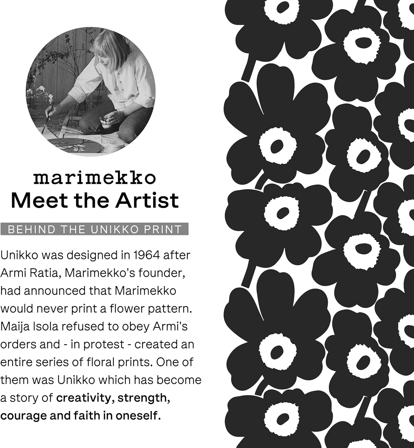 MARIMEKKO Unikko Terry Cotton Hand Towel Organic (Charcoal) – Floral Patterned Hand Towels – 28 in x 20 in