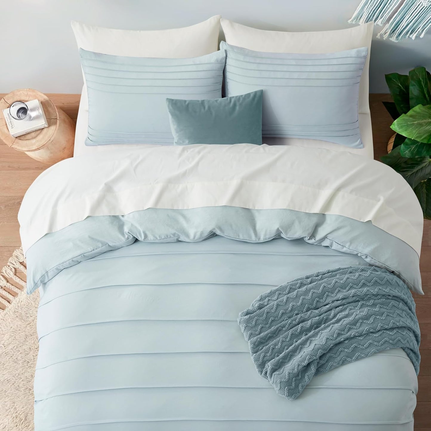 Oli Anderson Cornflower Blue Duvet Cover Queen Size - Pleated Queen Duvet Cover, 3PCS Soft and Breathable Textured Bedding Set with Zipper Closure(Cornflower Blue,90"x90")