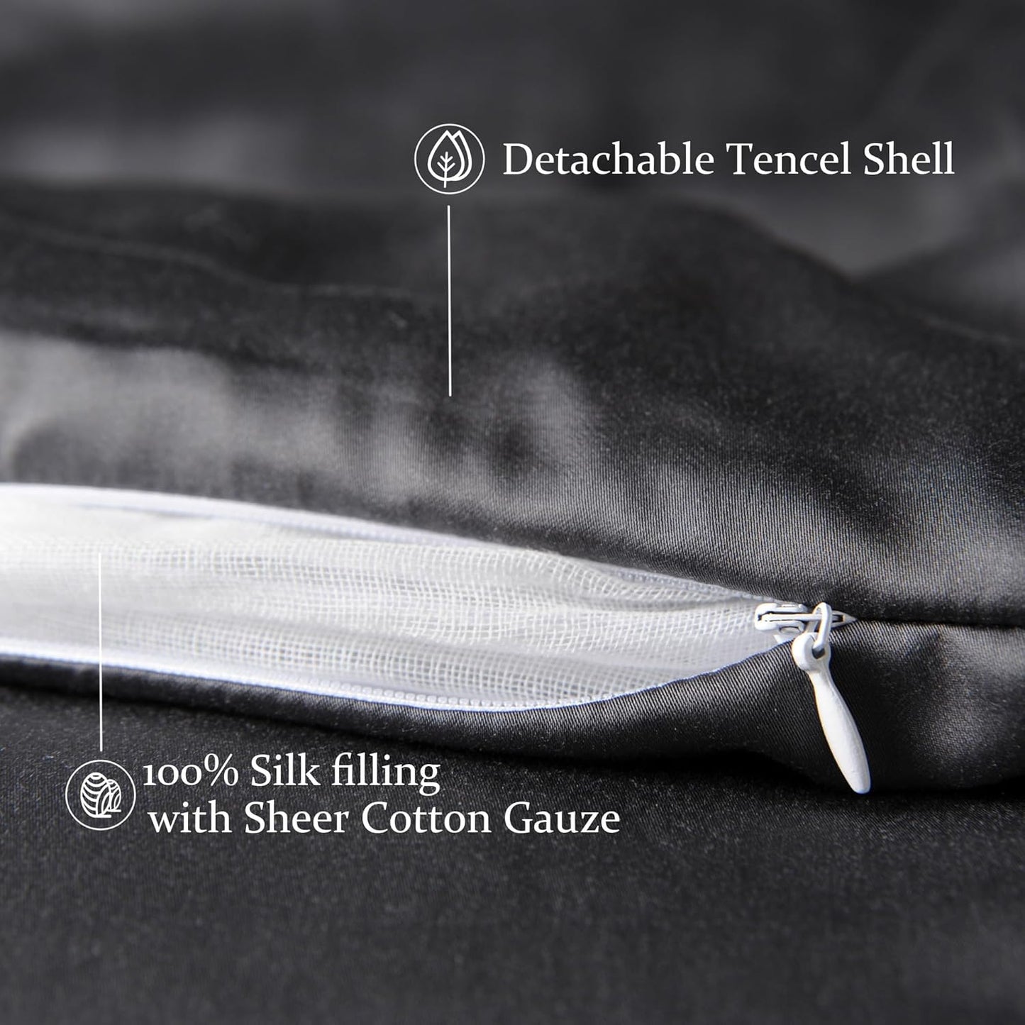 CUDDLE DREAMS Lightweight Silk Filled Comforter for Summer, Detachable Tencel Duvet Cover for Easy Care, Naturally Breathable (Steel Gray, Queen)