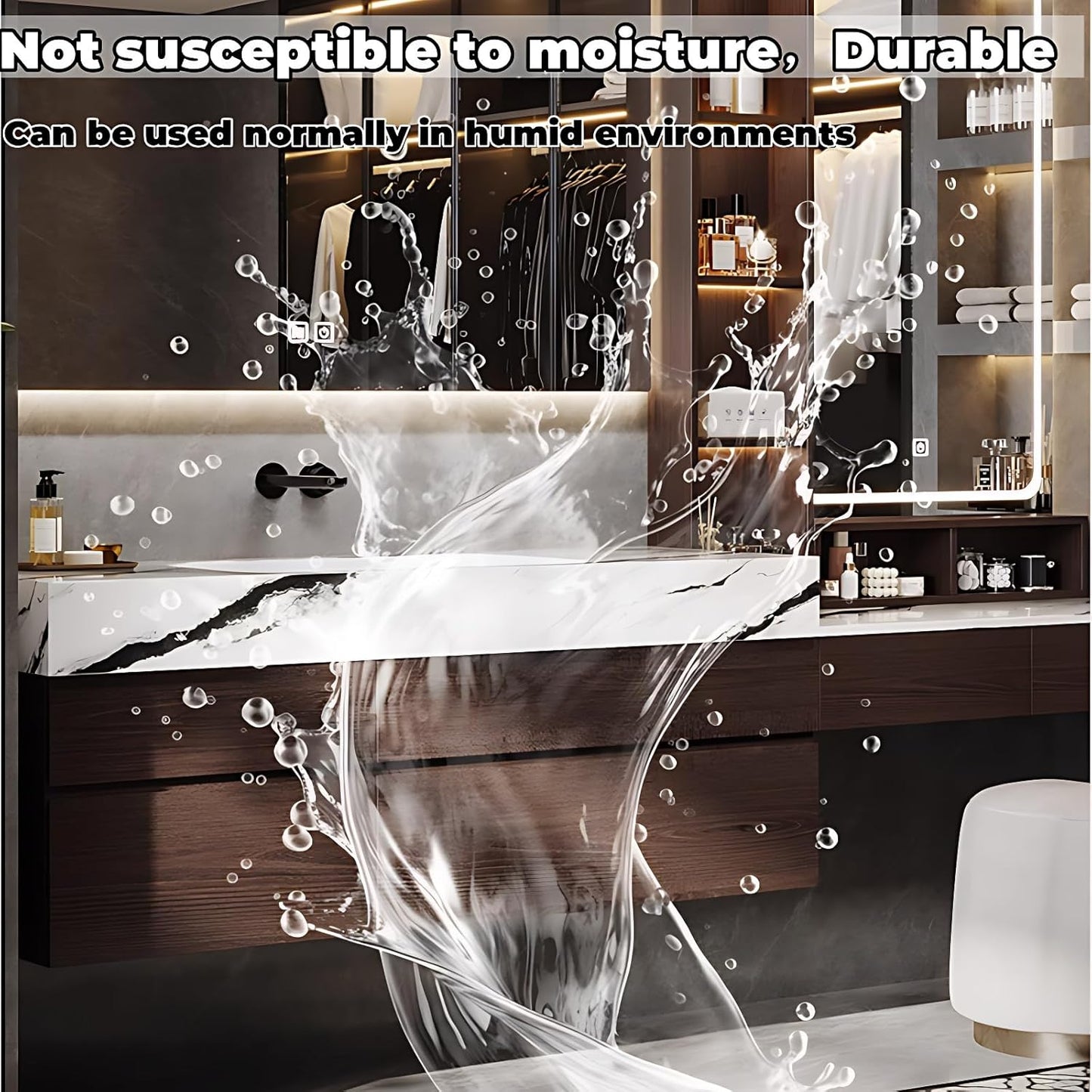 Bathroom Vanity with Sink - Luxury Bathroom Sink Cabinet, Floating Vanity with Smart Defogging Mirror & Storage Drawer, Multi-Layer Solid Wood Panel - Complete Accessories (88")