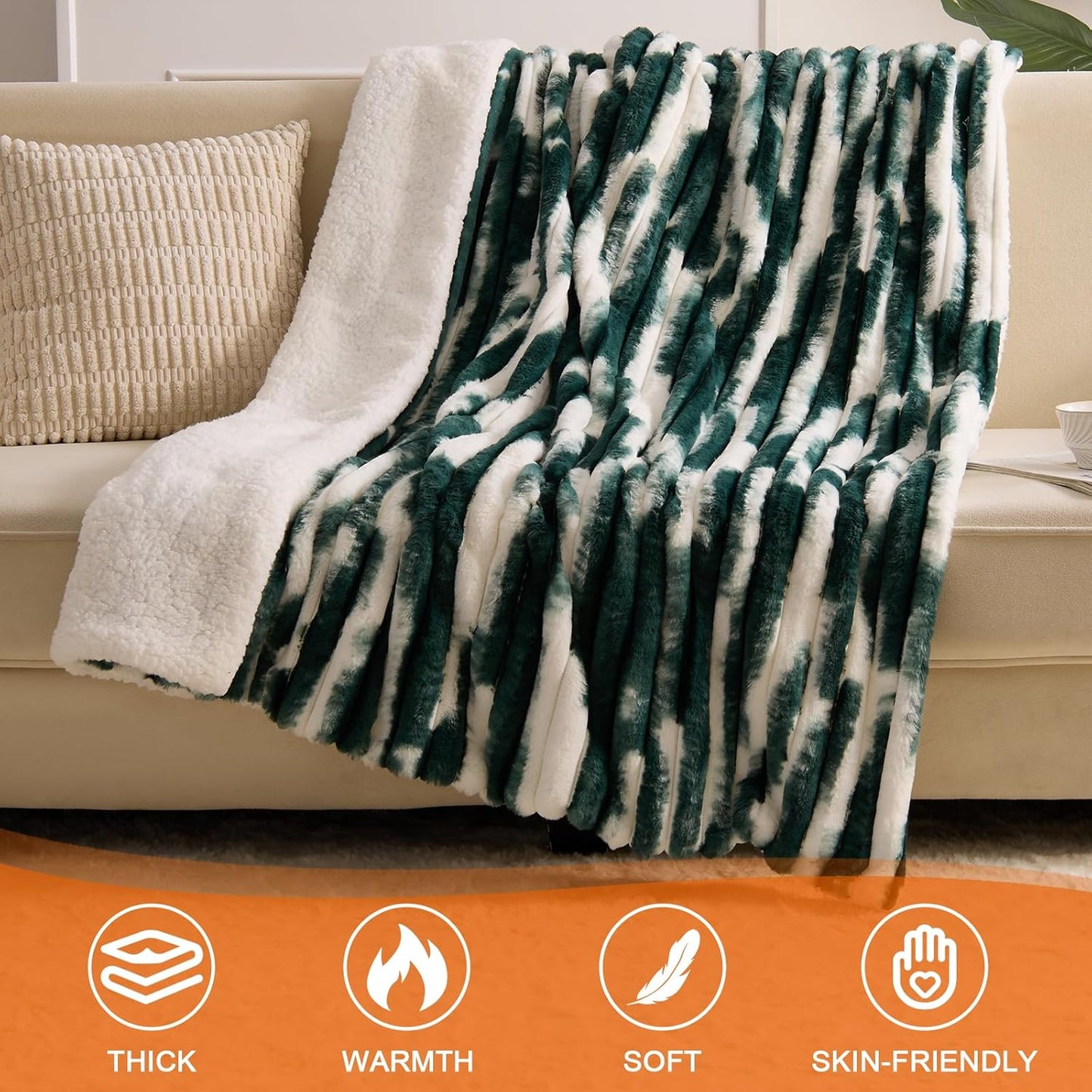 Heated Blanket Twin - 62"x84" Fast Heating Bed Electric Blankets with 6 Heating Levels & 10 Hours Auto Off, Soft Ribbed Faux Fur Sherpa, Over-Heated Protection ETL, Dark Green