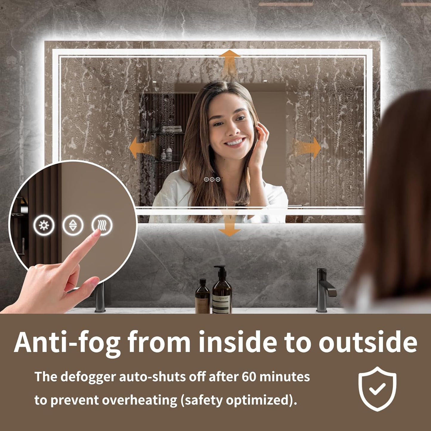 Bathroom Mirror with Lights 30"X55" with Front Light and Backlit, Tempered Glass, Wall Mount Horizontal/Vertical, Stepless Dimmable, 3 Colors, Anti Fog, Bathroom Memory LED Mirror