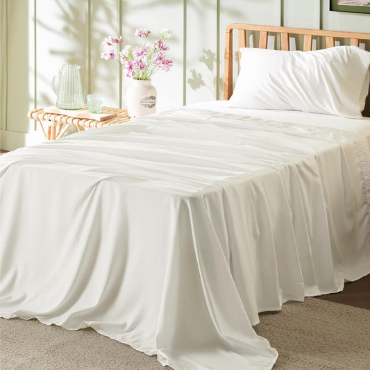 Bedsure Twin XL Sheet Sets Dorm Bedding - 3 Pieces Soft Extra Long Twin Sheets, Hotel Luxury, Easy Care Microfiber for Women, Men, Ivory