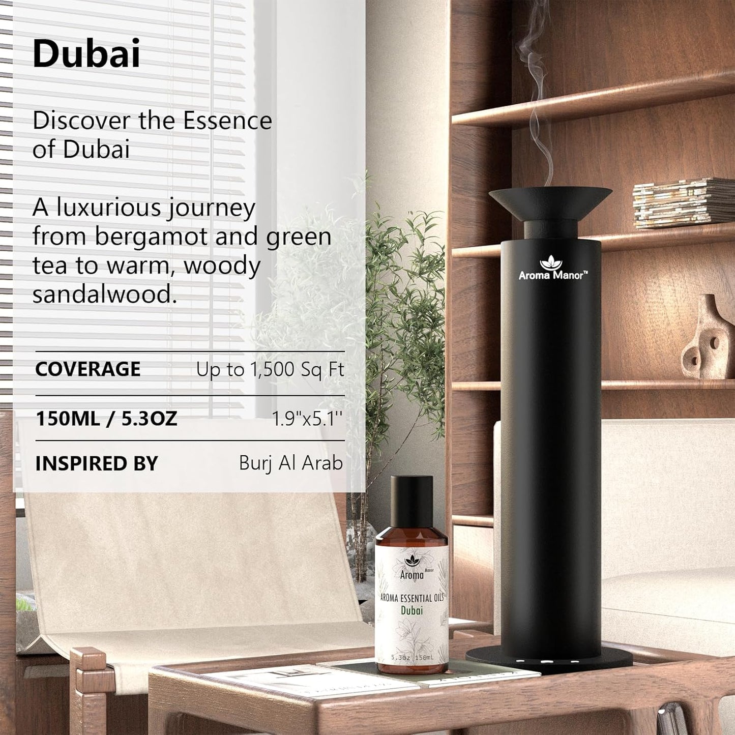 Hotel Fragrance Diffuser - Dubai Essential Oils Scent - Luxury Hotel Inspired Home Aromatherapy Diffuser Oil - Galbanum, Sandalwood, Musk - for Diffuser, Humidifier, Ultrasonic, Reed - 150ML