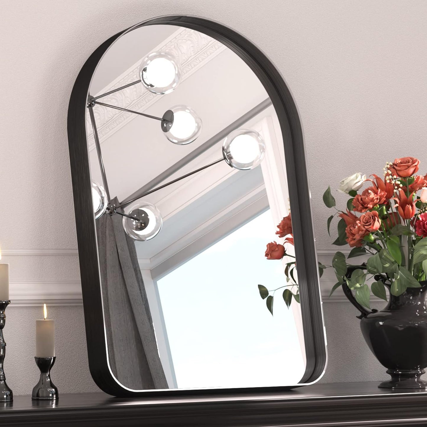 TETOTE Black Arched Mirror for Vanity,20 x 30 Wall Mounted Bathroom Mirror,Matte Black Metal Framed Farmhouse Mirrors for Makeup,Shatterproof Mirror for Entryway,Living Room,Fireplace