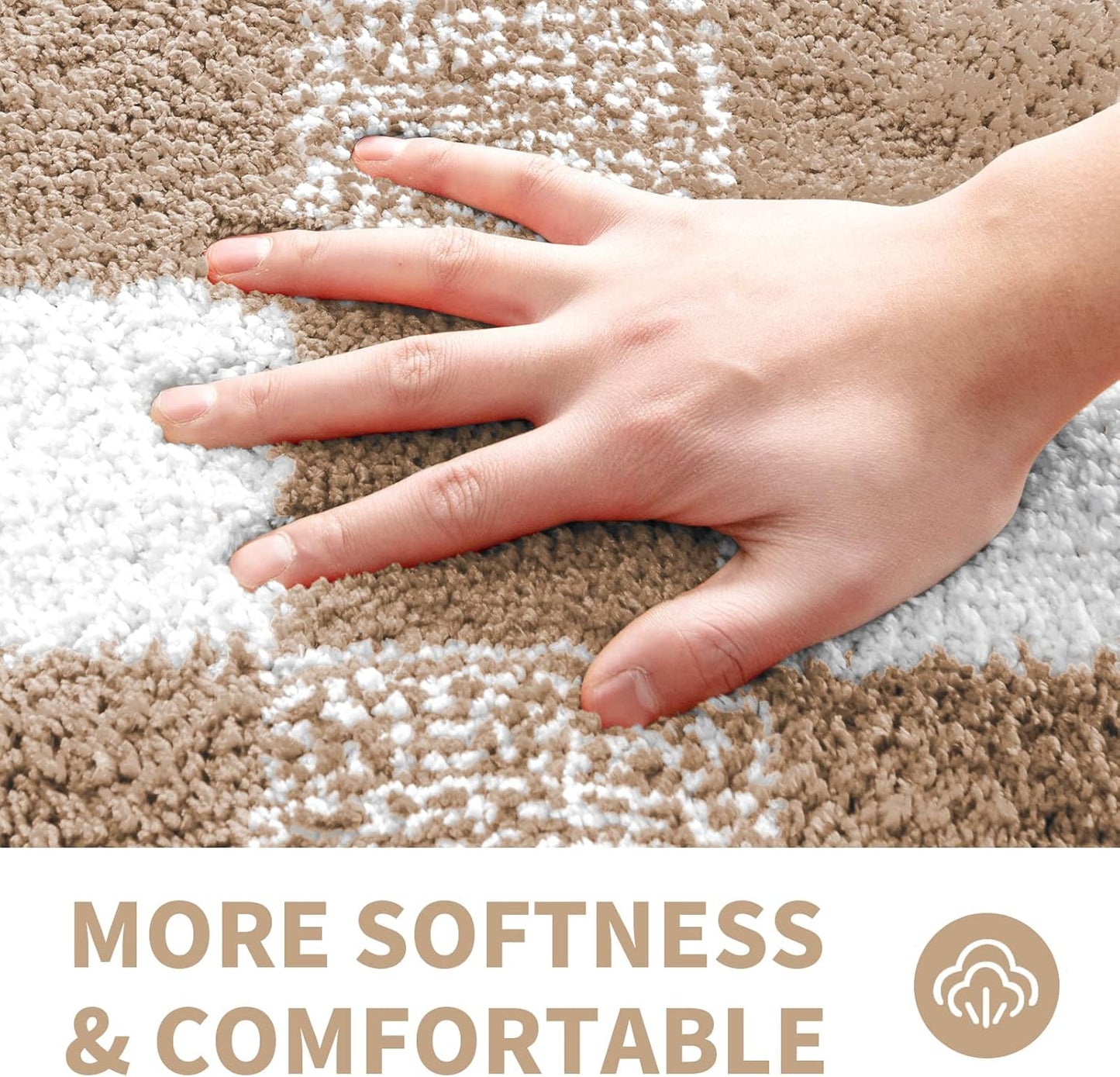 CozeCube Bath mats for Bathroom Non Slip, Fluffy Absorbent Microfiber Bath mat Washable, Aesthetic Bathroom Rugs, Small Beige Checkered Bath mat, Beige, 24" x 16"