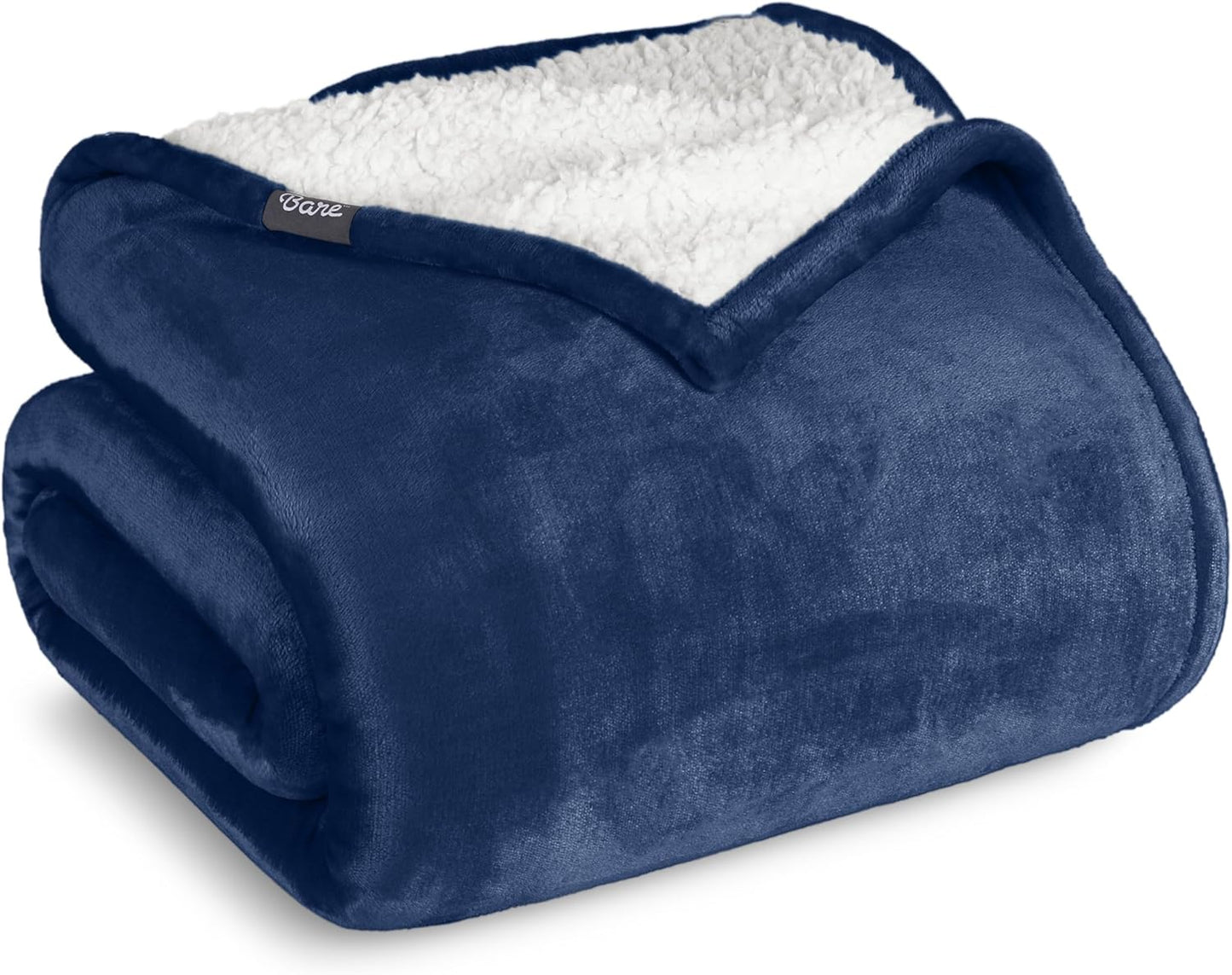 Bare Home Sherpa Fleece Blanket - Throw/Travel Size - Blanket for Bed, Sofa, and Couch - Warm & Lightweight - Fluffy & Soft - Reversible (Throw/Travel, Dark Blue)