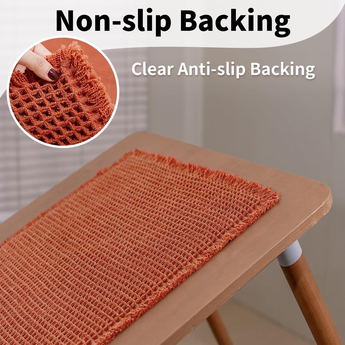 Waffle Runner Bath Mat - Long Boho Bathroom Rugs Non Slip Washable, Super Absorbent & Quick Dry, Soft Bath Mat Farmhouse Bathroom Decor, 24'' x 60'', Dirty Orange