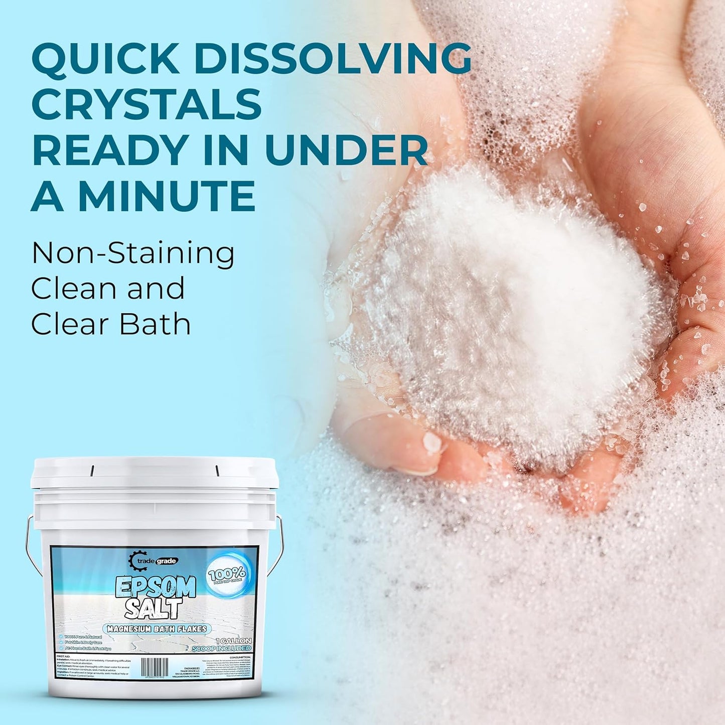 TradeGrade Epsom Salt – Pure Magnesium Sulfate for Soaking & Relaxation – Muscle Recovery, Wellness & Stress Relief – Includes Bucket with Scoop (1 Gallon)