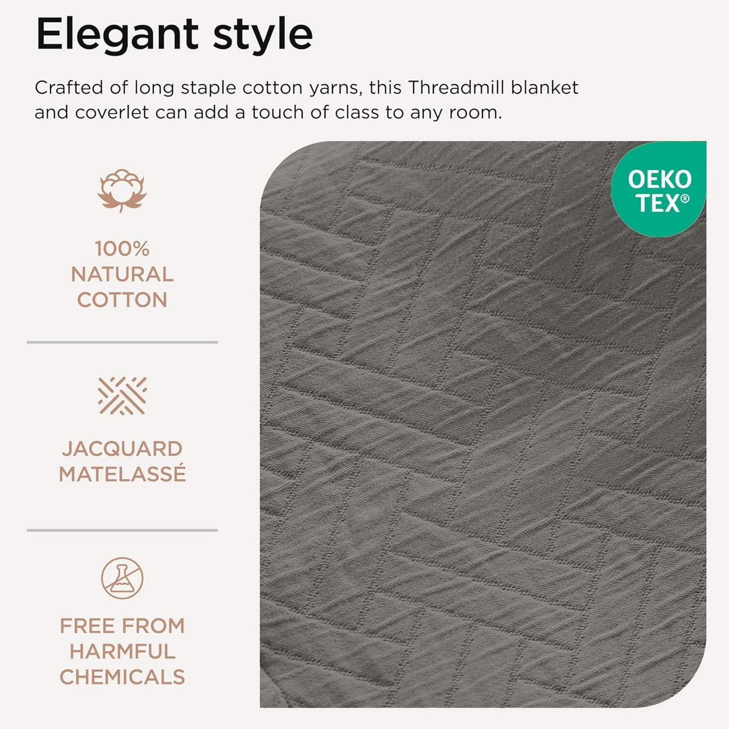 Threadmill Luxury Cotton Blankets for King Size Bed | All-Season Cozy 100% Cotton King Blanket | Criss Cross Jacquard Soft & Lightweight Coverlet fits California King Size Bed, 104x92 | Dark Grey