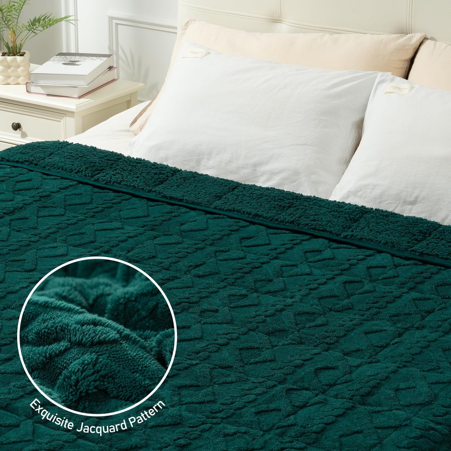 Wemore Weighted Blanket for Adults Twin Size 15 lbs, Dual Sided Soft Fuzzy Jacquard Sherpa Weighted Blankets for Sleeping, Cozy Fluffy Knitted Heavy Blanket for Couch Bed, Green, 60 x 80 inches