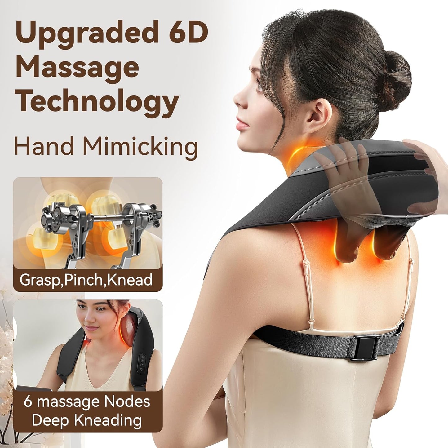 Shiatsu Neck and Shoulder Massager with Heat for Pain Relief Deep Tissue, Portable Massagers for Neck and Back, Gifts for Men and Woman (Black with Leather Handbag)