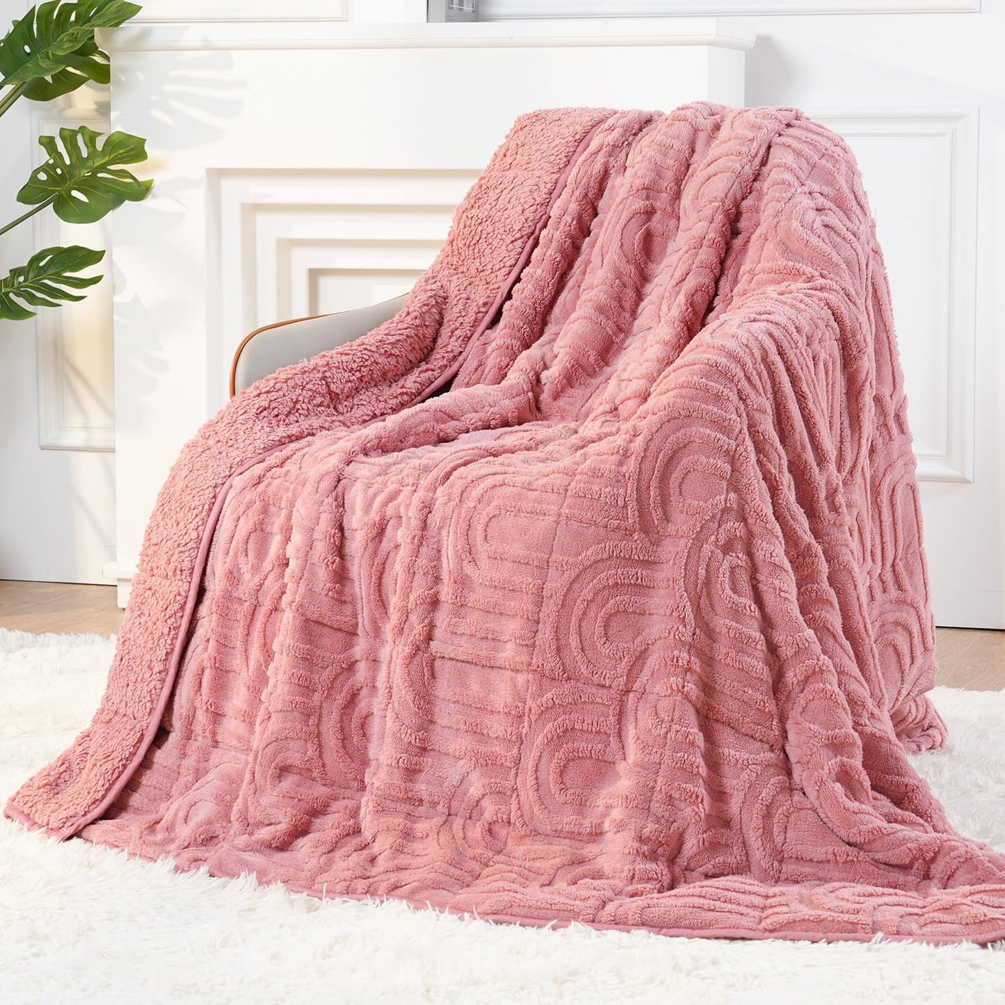 Sherpa Fleece Adult Weighted Blanket Great for Sleep, 20 lbs Dual Sided Soft Fuzzy Heavy Blankets for Couch Bed Sofa, Cozy Warm Arched Jacquard Throw for Winter (Apricot Pink, 60" x 80", 20 Pounds)