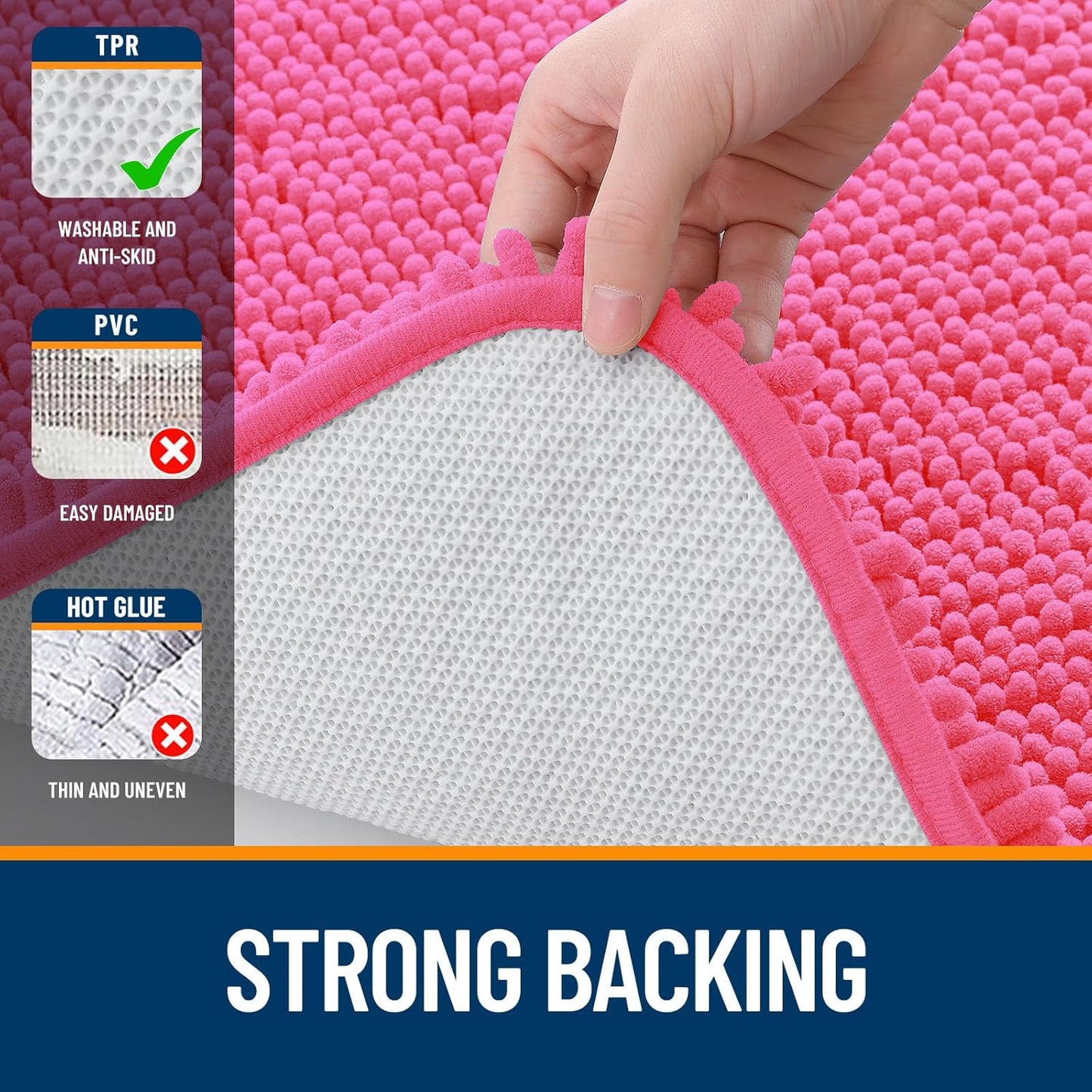 OLANLY Bathroom Rugs 47x24, Extra Soft Absorbent Chenille Bath Rugs, Rubber Backing Quick Dry, Machine Washable Bath Mats for Bathroom Floor, Tub and Shower, Home Decor Accessories, Hot Pink