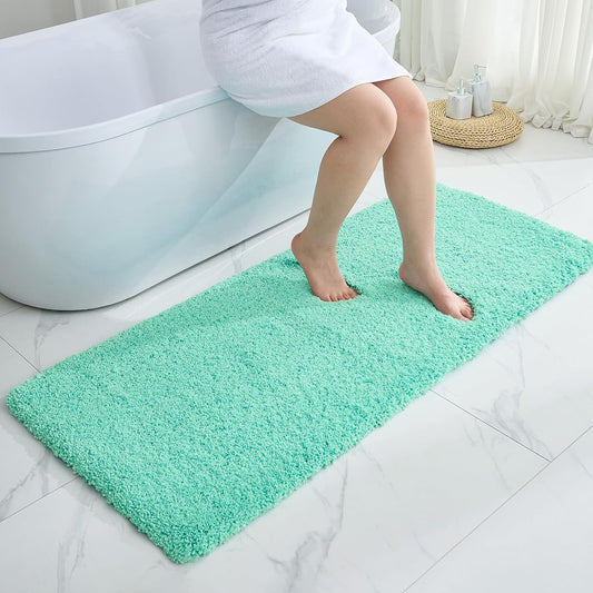 Bathroom Rug 24x48 Non Slip Fluffy Bath Mat for Bathroom Floor Washable Plush Luxury Bath Rug for Tub Soft Absorbent Shower Mat, Spa Blue