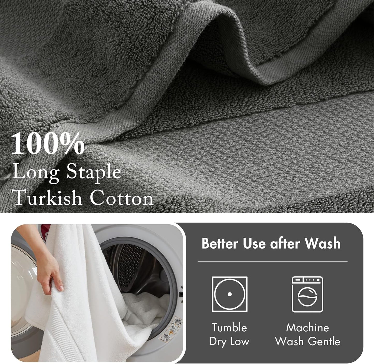 Madison Park Turkish 100% Cotton 600Gsm Luxury Premium Thick Soft Absorbent Hotel Bathroom Towel Set Shower Hand Face Washcloths, Assorted Sizes, Charcoal 6 Piece