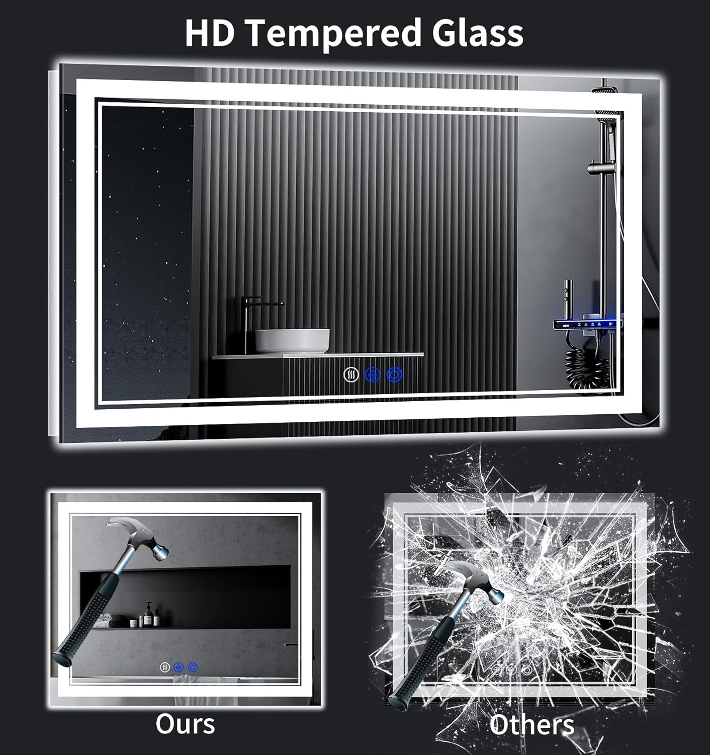72"x32" LED Bathroom Mirror with Anti-Fog, Stepless Dimmable Lights, 3 Color Modes, Shatter-Proof Tempered Glass, Memory Function & Waterproof Design