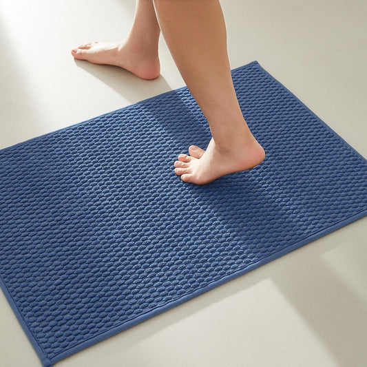 Bathroom Rugs Non Slip Washable, Super Absorbent Thin Bath Mat Small Quick Dry Low Pile Bathroom Rug, Navy Blue 20"x30"
