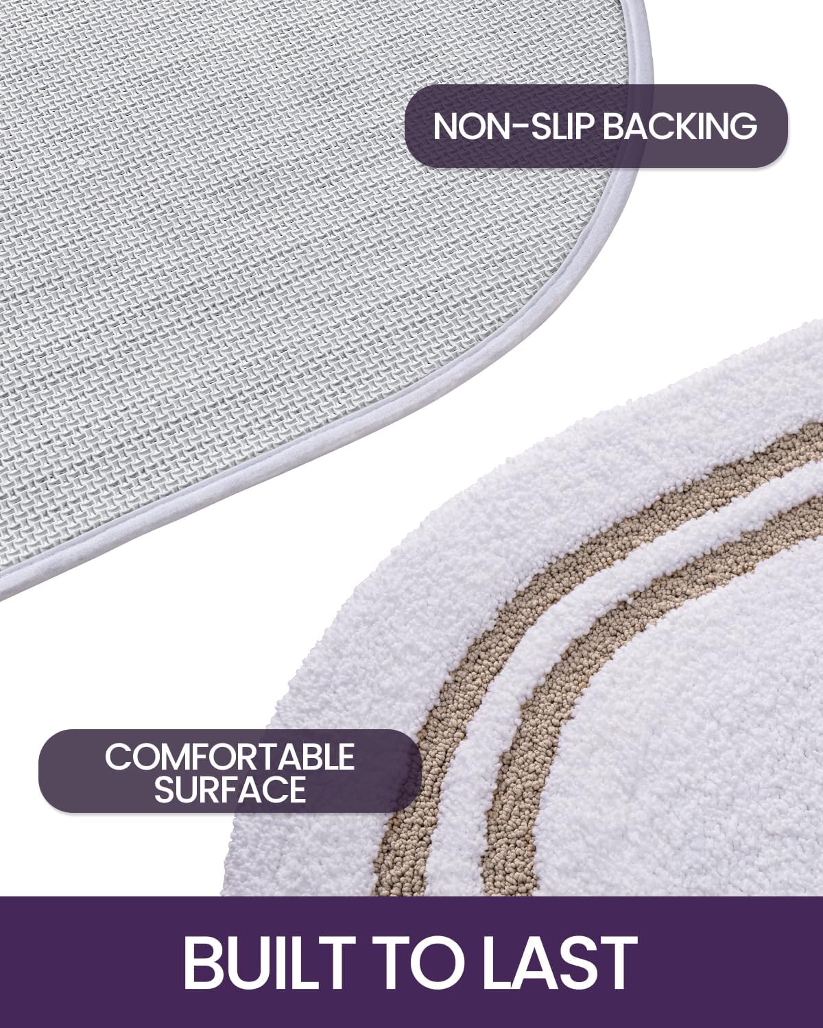 DEXI Oval Bath Mats for Bathroom, 24x36 Absorbent Bath Mat, Washable Microfiber Bathroom Rug with Non Slip Backing for Shower Floor, Beige