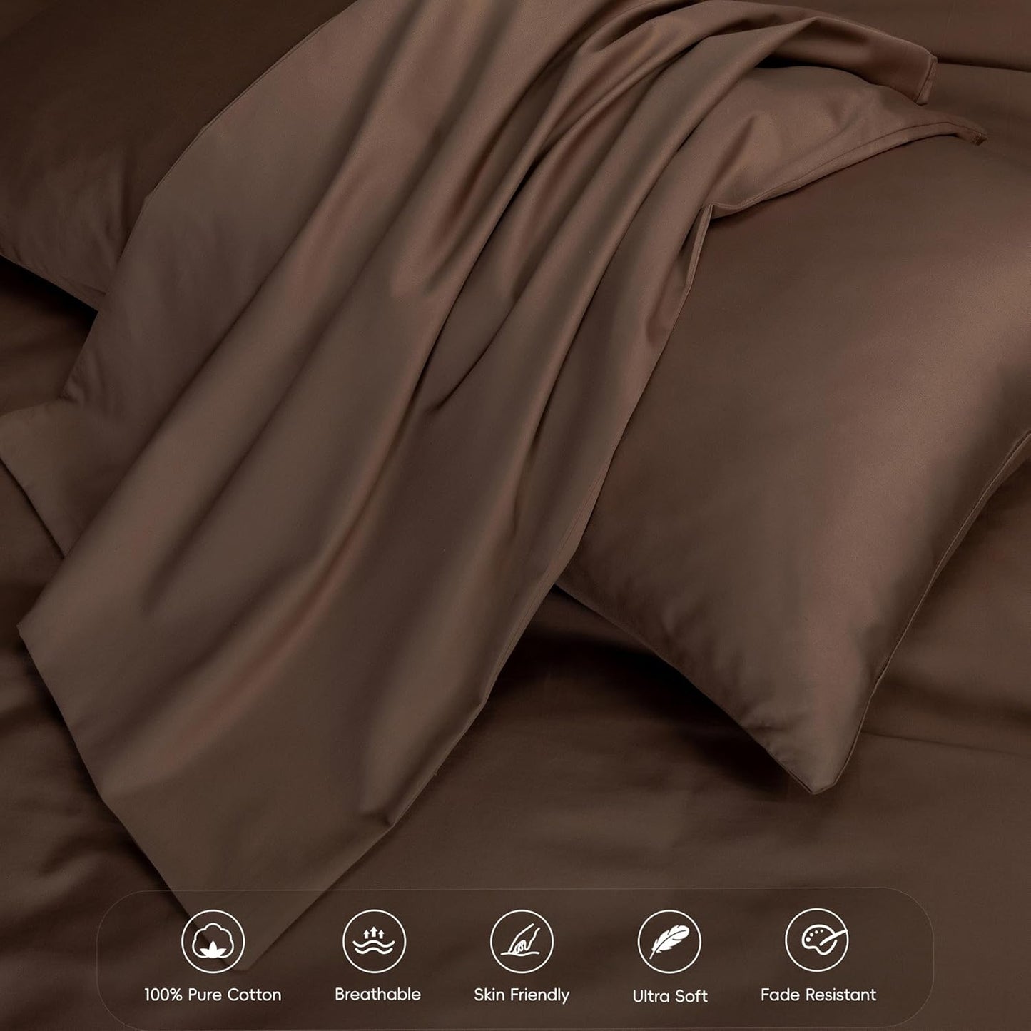 MooMee Duvet Cover Set 100% Extra Long Staple Cotton 600 Thread Count Silky Sateen Smooth Luxury Soft Breathable Durable Hotel Quality Bedding, 3 Pieces (Chocolate Brown,California King 104"x98")