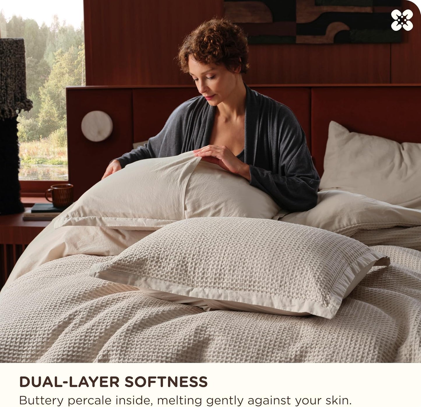 Bedsure Cotton Duvet Cover King - 100% Cotton Waffle Weave Linen Color Duvet Cover, GentleSoft™ and Breathable King Bedding Set for All Season, 3 Pieces, 104"x90"