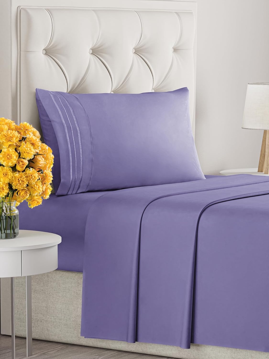 Twin Size 3 Piece Sheet Set - Extra Soft, Breathable & Cooling - Hotel Luxury Durable Bed Sheets for Women & Men - Deep Pockets, Easy-Fit & Wrinkle-Free - French Violet Oeko-Tex