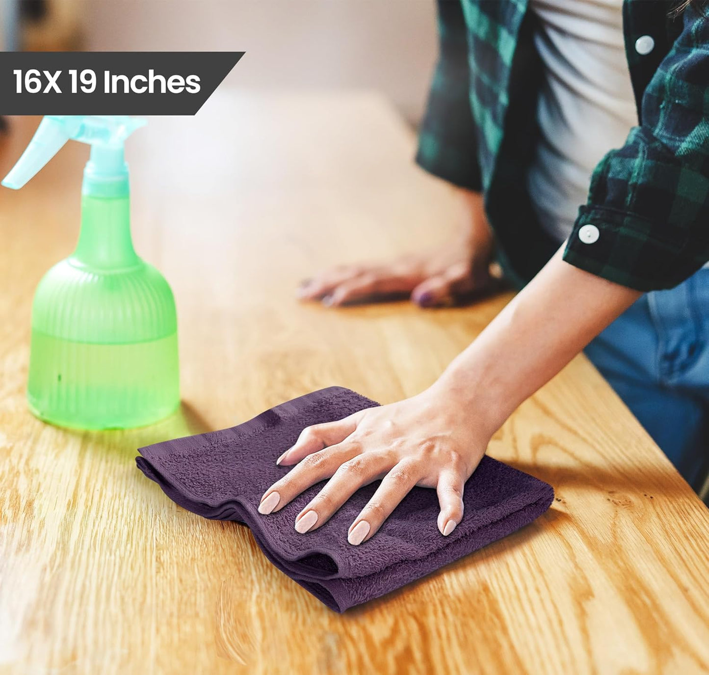 Utopia Towels Kitchen Bar Mops, Pack of 12, 16 by 19 Inches, 100% Cotton Super Absorbent Plum Towels, Multi-Purpose Cleaning Towels for Home and Kitchen Bars