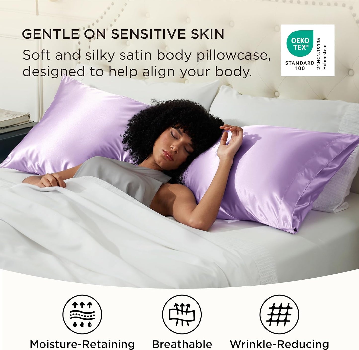 Bedsure Body Pillow Cover 20x54 Inches - Lavender Satin Similar to Silk Pillowcase for Hair and Skin, Cooling and Silky Long Body Pillow Pillowcase with Envelope Closure, Gifts for Women Men