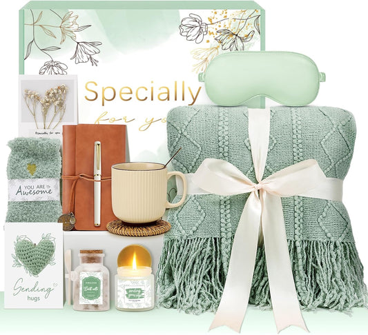 Get Well Gifts for Women Self Care Gift Basket - Birthday Gifts for Women Spa Care Package - Sympathy Inspirational Thinking of You Gift Set for Her Mom Sister Friend Wife Girlfriend (Green)