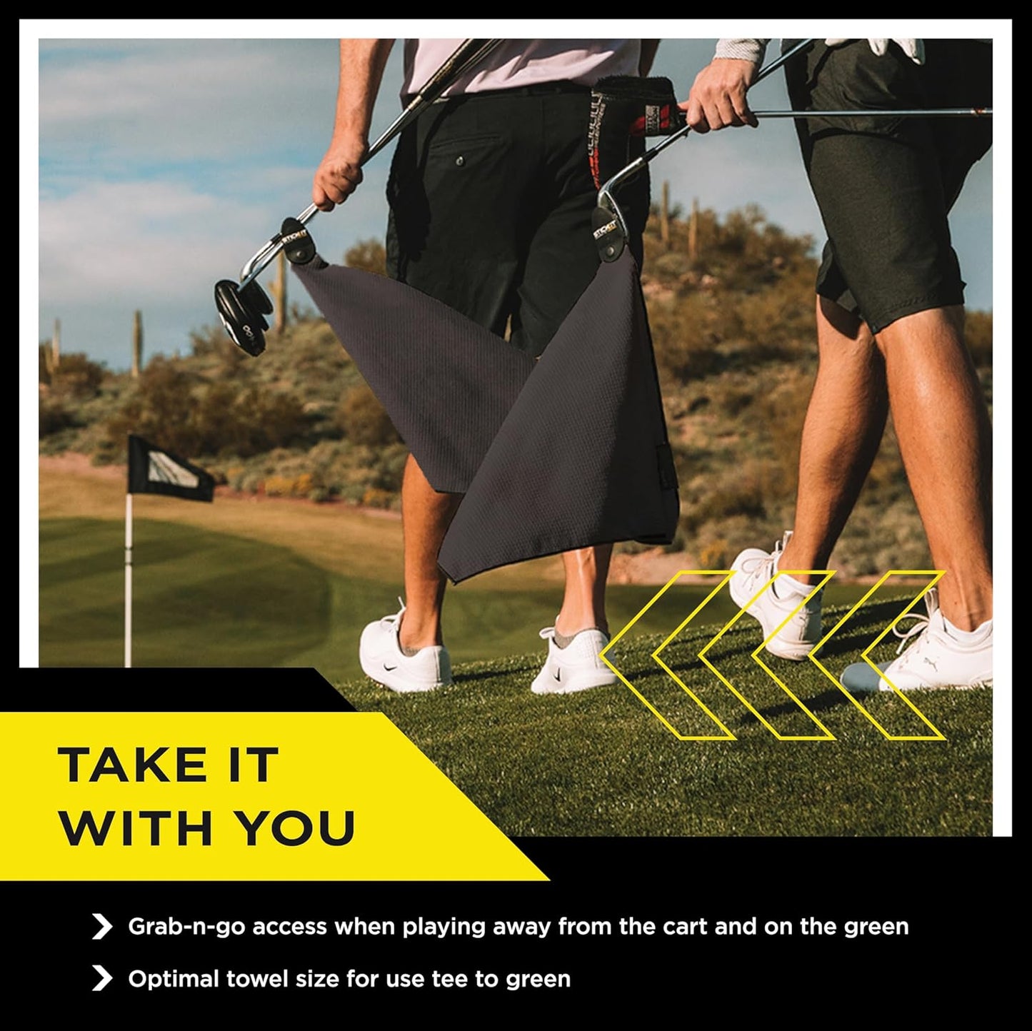 STICKIT Magnetic Towel, Black | Top-Tier Microfiber Golf Towel with Deep Waffle Pockets | Industrial Strength Magnet for Strong Hold to Golf Carts or Clubs