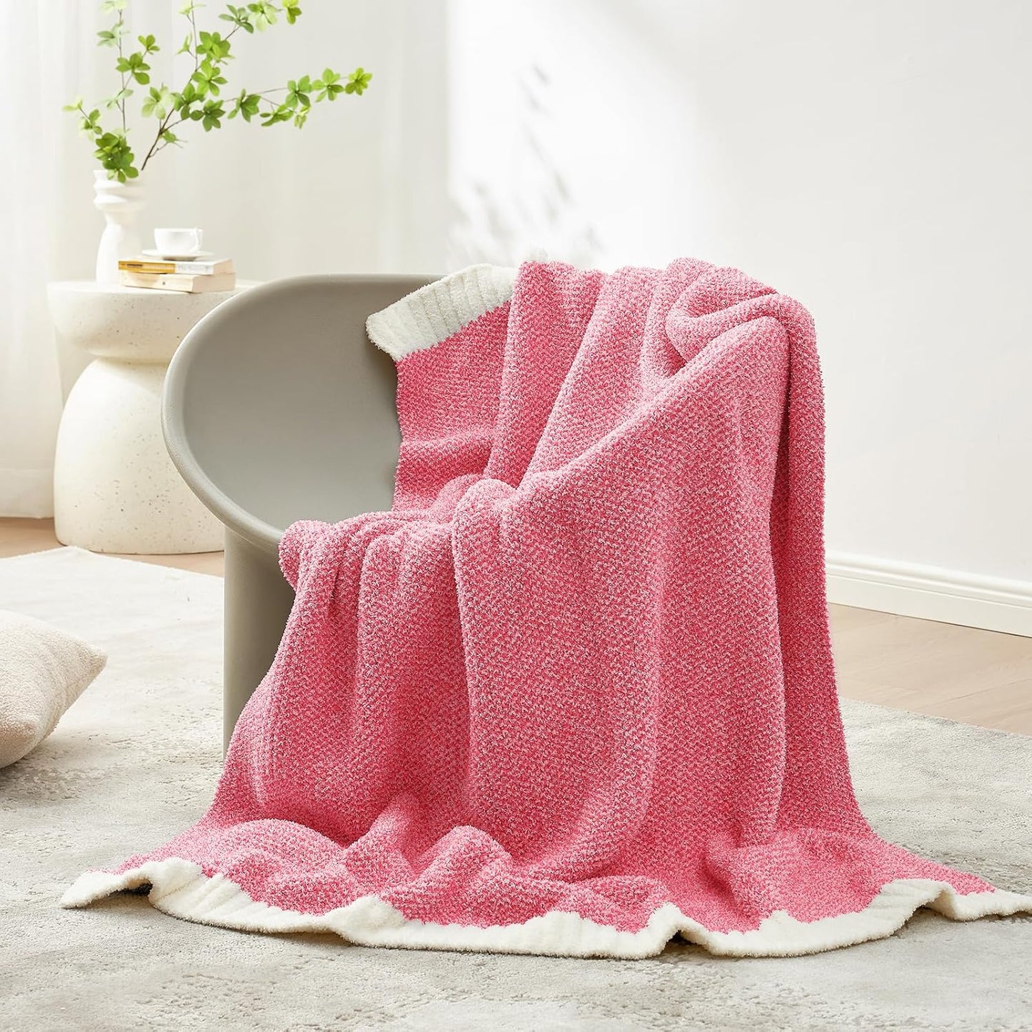 Snuggle Sac Hot Pink Throw Blanket for Couch, Pink Blanket Super Soft Microfiber Blankets Warm Cozy Knit Fuzzy Plush Lightweight Throws Gift for Women Girls, Hot Pink, 50x60 inches
