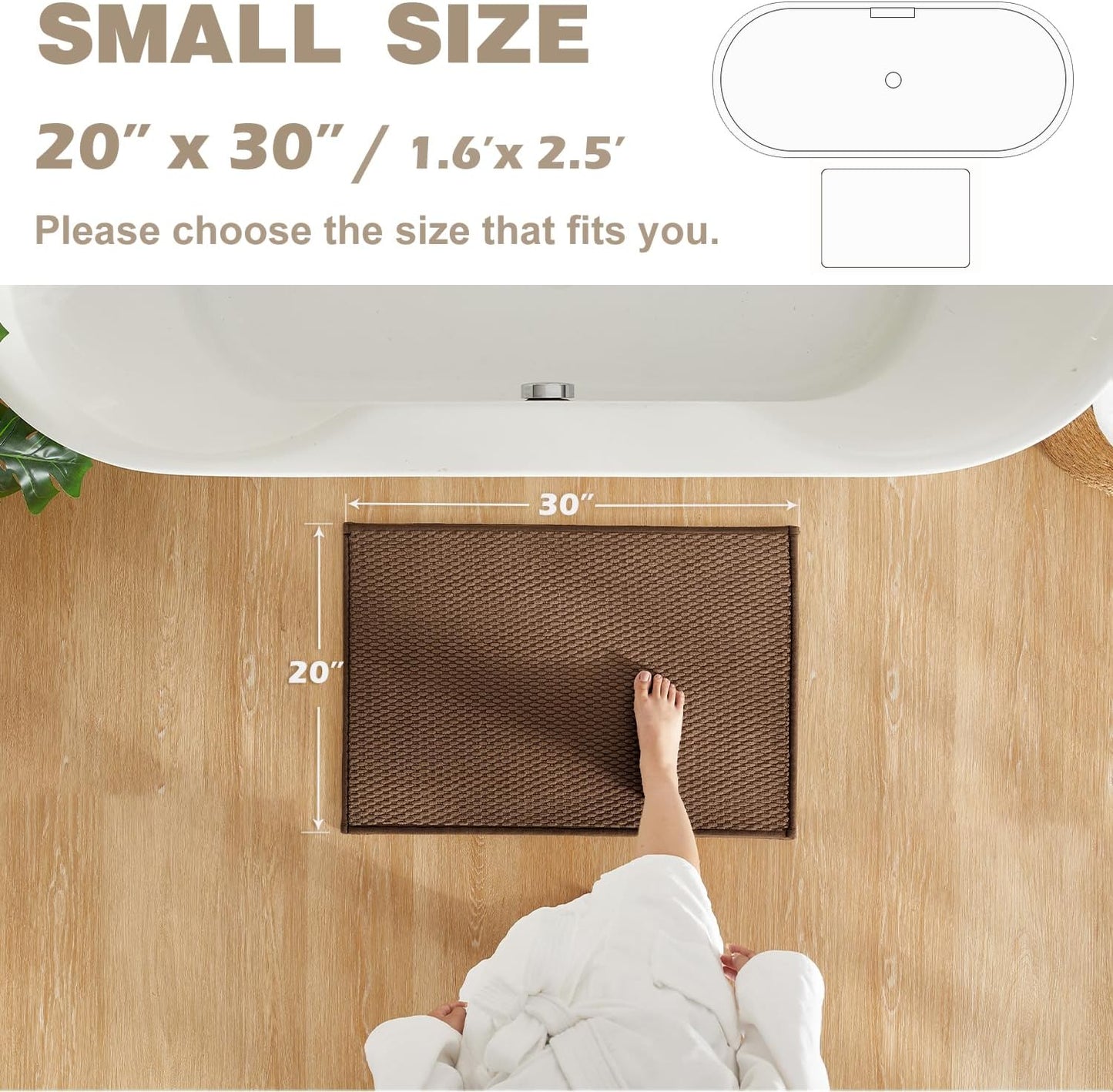 Bathroom Rugs Non Slip Washable, Super Absorbent Thin Bath Mat Small Quick Dry Low Pile Bathroom Rug, Brown 20"x30"
