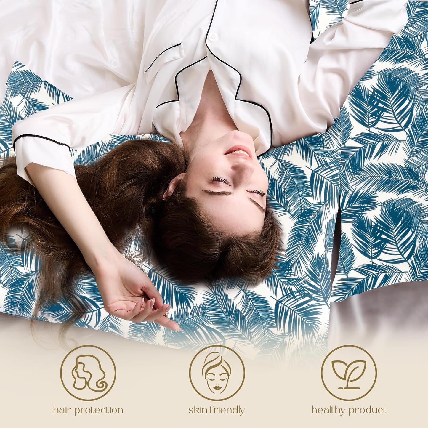 ZIMASILK 100% Pure Mulberry Silk Pillowcase for Hair and Skin Health,Both Sides 19 Momme Silk Floral Print,1pc(Queen 20''x30'',Blue Leaves)