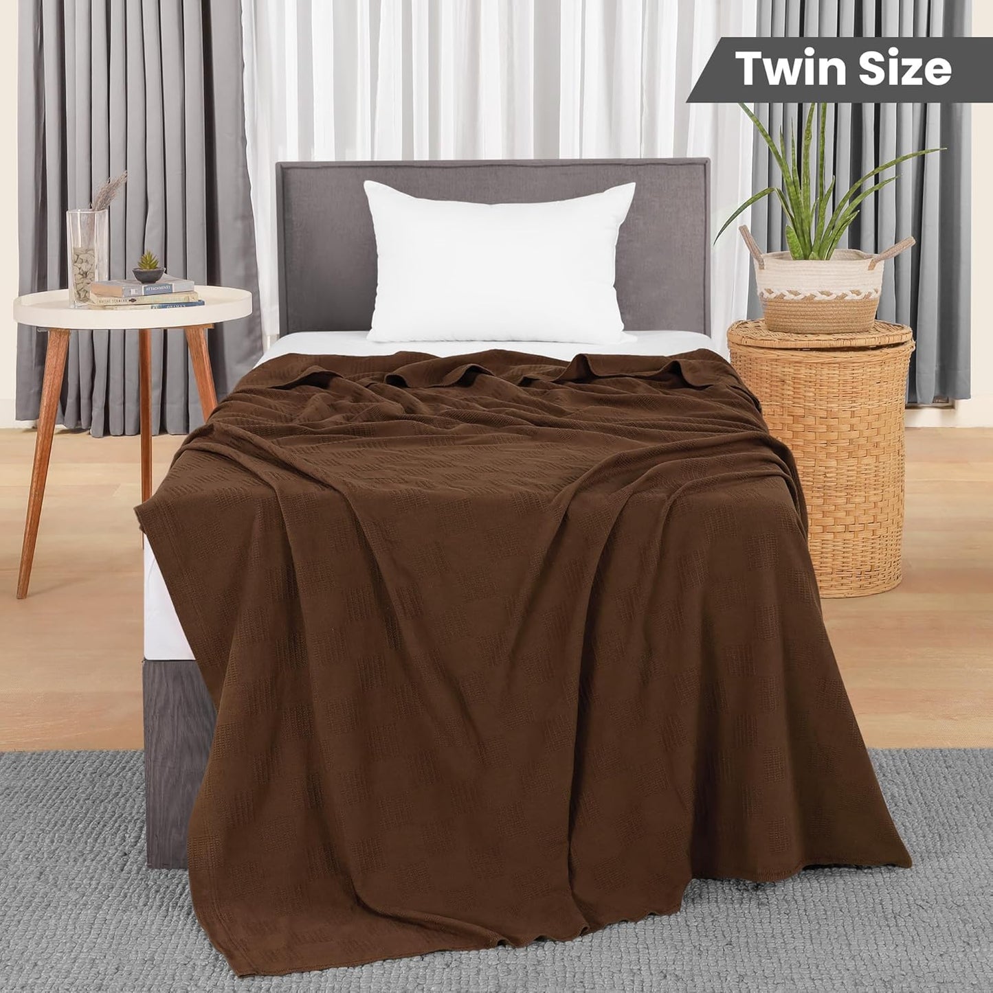 Utopia Bedding Brown 100% Cotton Blanket [Twin Size - 90x72 Inch] 350GSM Lightweight, Soft and Breathable Thermal Blanket for All Seasons