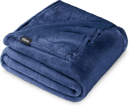 Bare Home Fleece Blanket - Full/Queen - Ultra-Soft Lightweight for Bed, Sofa, and Couch - Luxury Microplush - Cozy Warm Blanket (Full/Queen, Dark Blue)