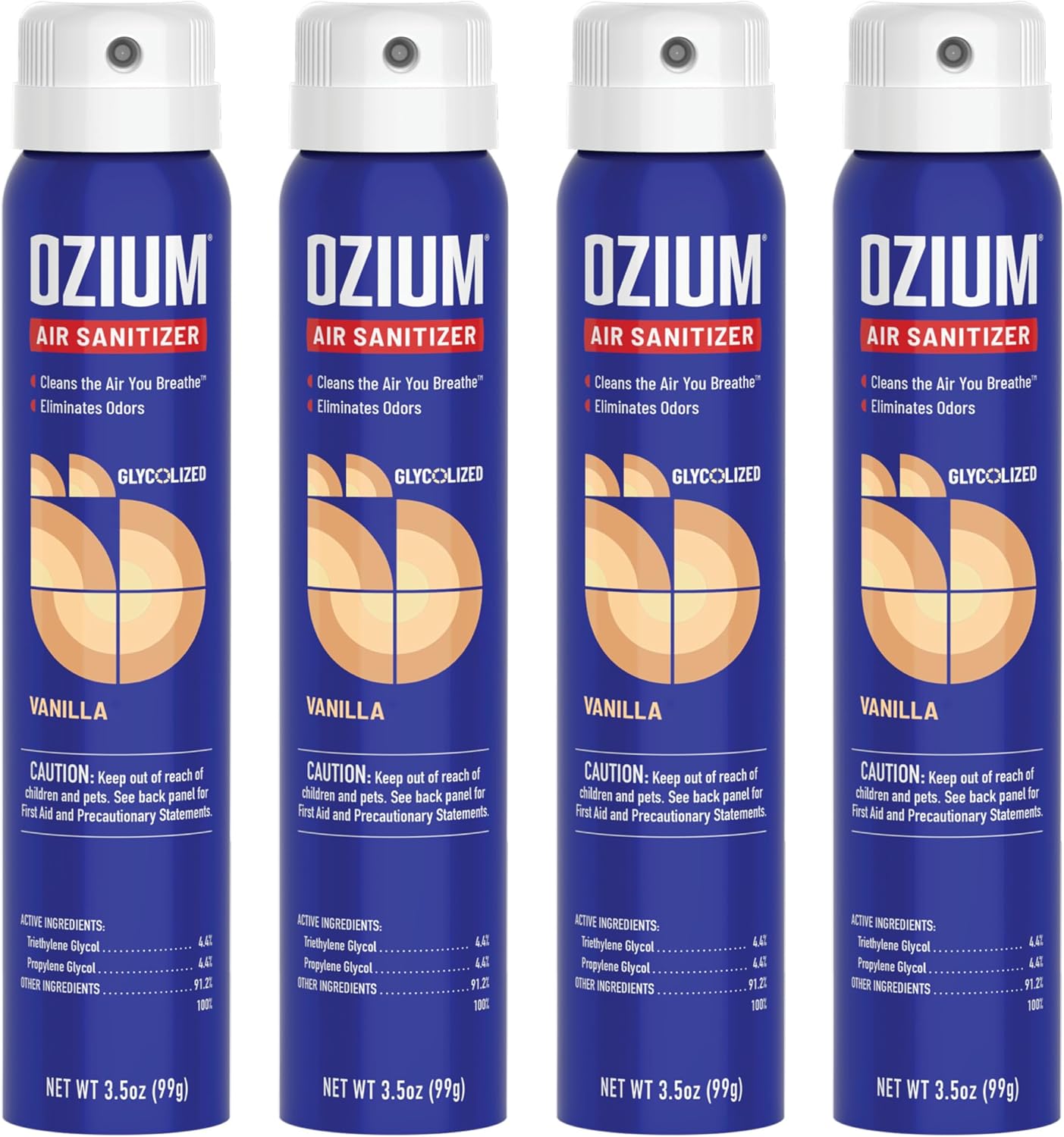 Ozium 3.5 Oz. Air Sanitizer & Odor Eliminator for Homes, Cars, Offices and More, Vanilla Scent, 4 Pack