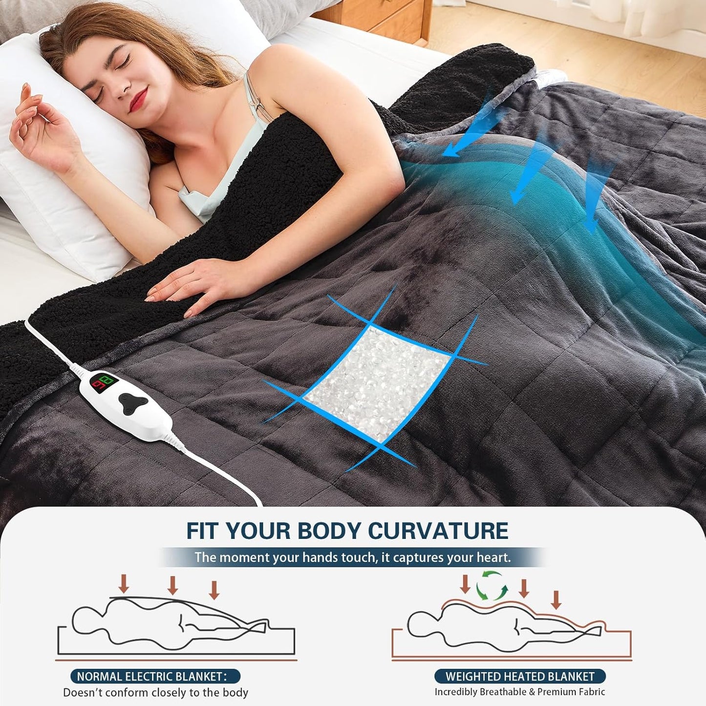 CYMULA Heated Weighted Blanket for Adults, Weighted Heated Blanket 50" x 60", 13lbs Sherpa Fleece Weighted Electric Blanket Soft Heating Blanket with 10 Heating Levels & 1-8 Hours Auto Off, Dark Grey
