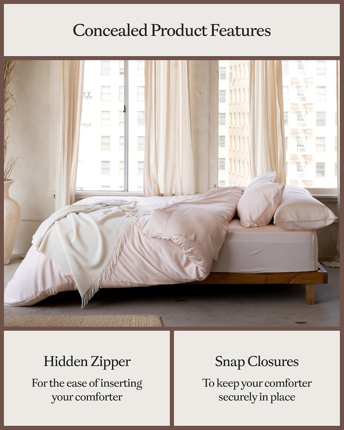 Cozy Earth Luxury Duvet Cover King - 100% Viscose from Bamboo - Ultra-Soft, Cooling & Lightweight Duvet Cover - Temperature-Regulating Bedding with Concealed Zip & Interior Snap Closures - Peony
