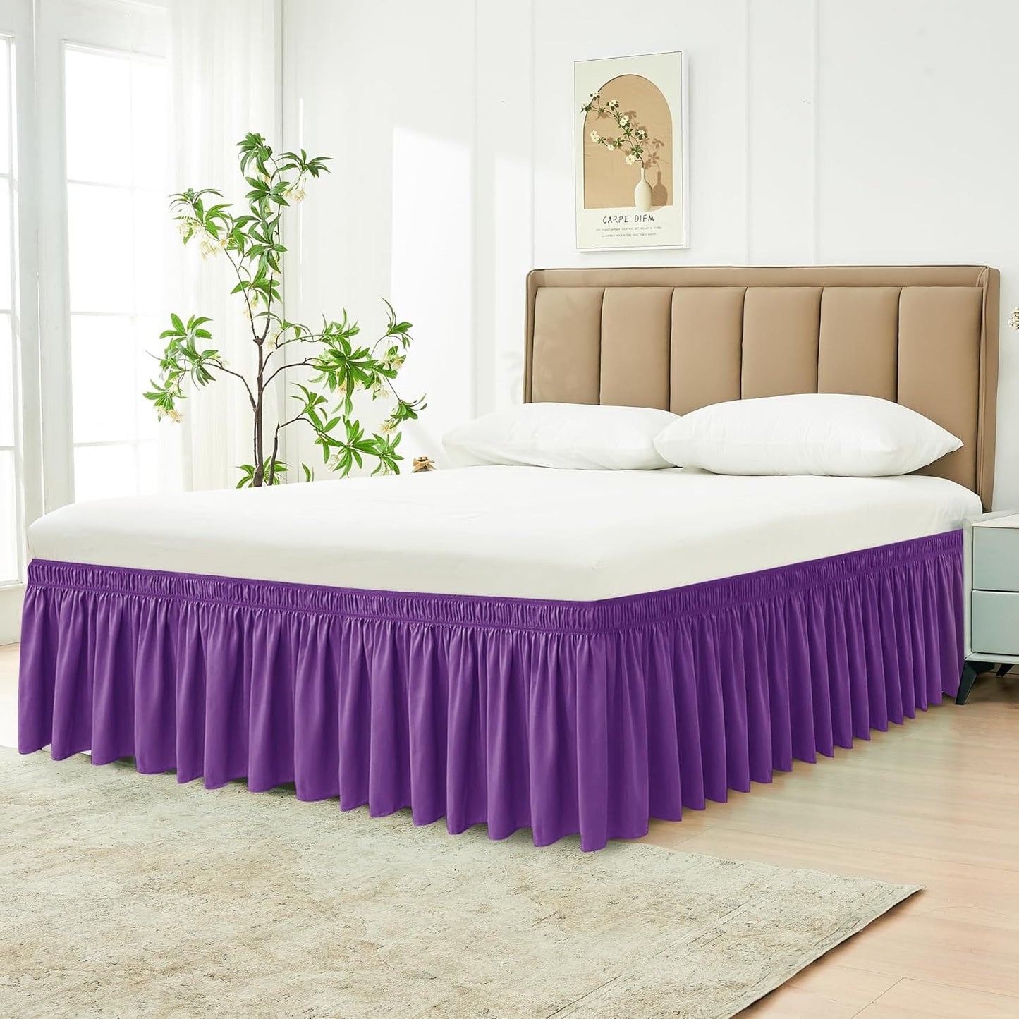 Biscaynebay Wrap Around Bed Skirts for King & Cal King Beds 15" Drop, Eggplant Adjustable Elastic Dust Ruffles Easy Fit Wrinkle & Fade Resistant Silky Luxurious Fabric Machine Washable