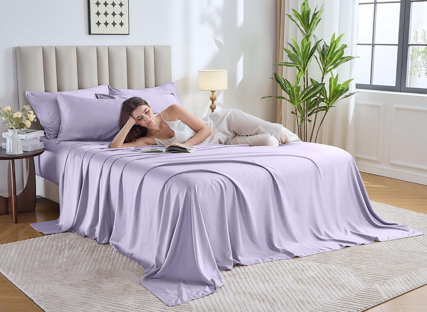 Pure Bamboo California King Sheets, Genuine 100% Organic Viscose Derived from Bamboo Bed Sheet Set, Soft & Cooling, Double Stitching, 2 Year Quality Promise (California King, Lavender)