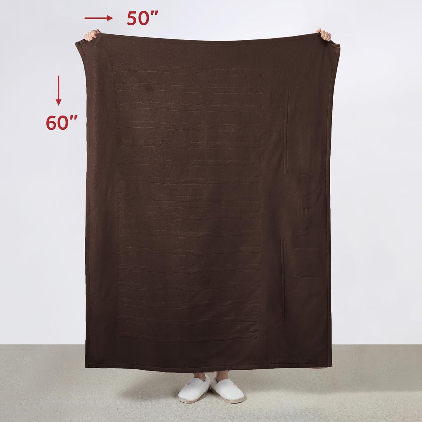 Sunbeam Electric Throw Royal Luxe Microplush Heated Blanket, 4 Heat Settings, 4-Hour Auto Shut-Off, Fast Heating, Warm and Cozy, Walnut Color, 50" x 60"