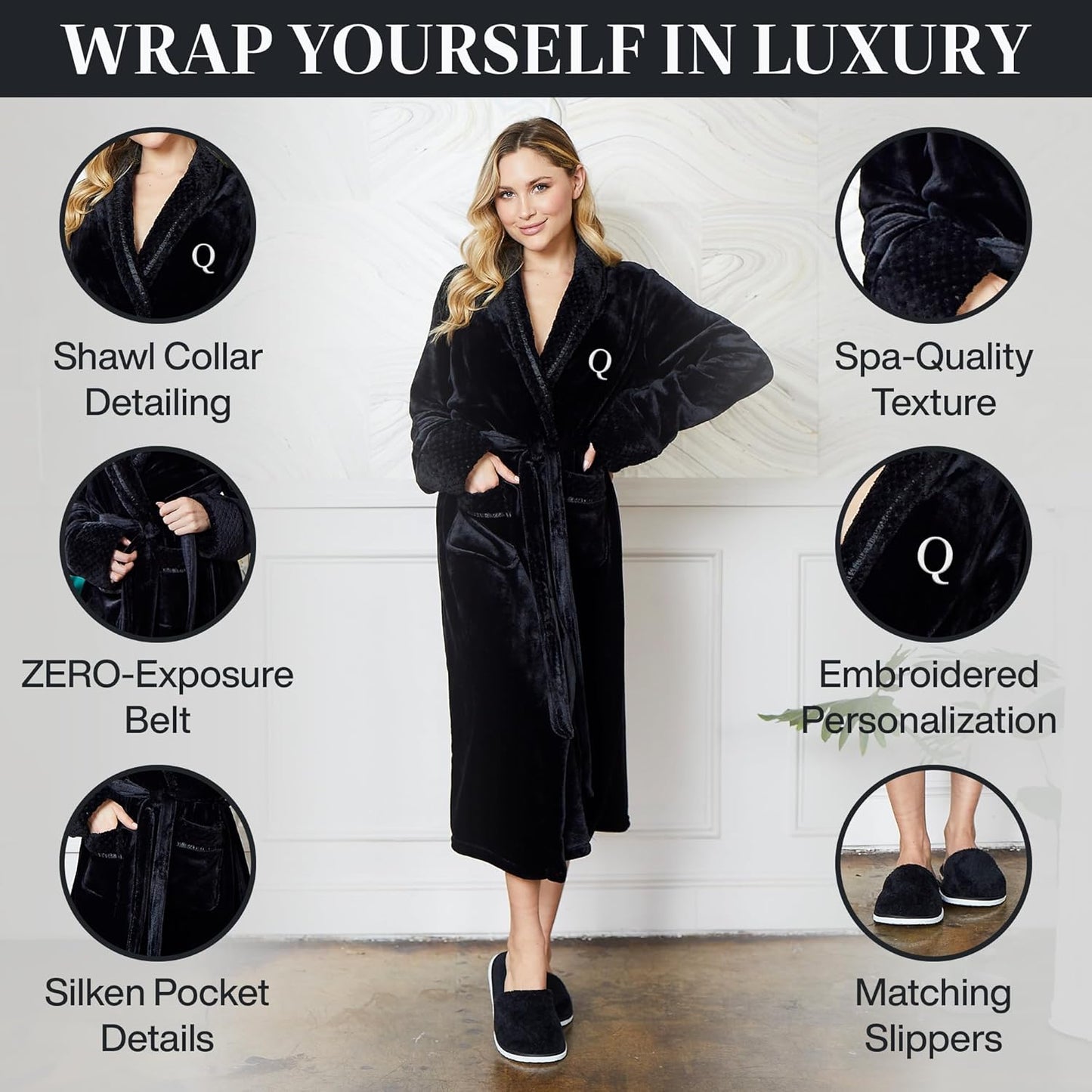 Lotus Linen Plush Robes for Women - Soft Bathrobe, Custom Monogram, Warm Fleece Robe with Pockets