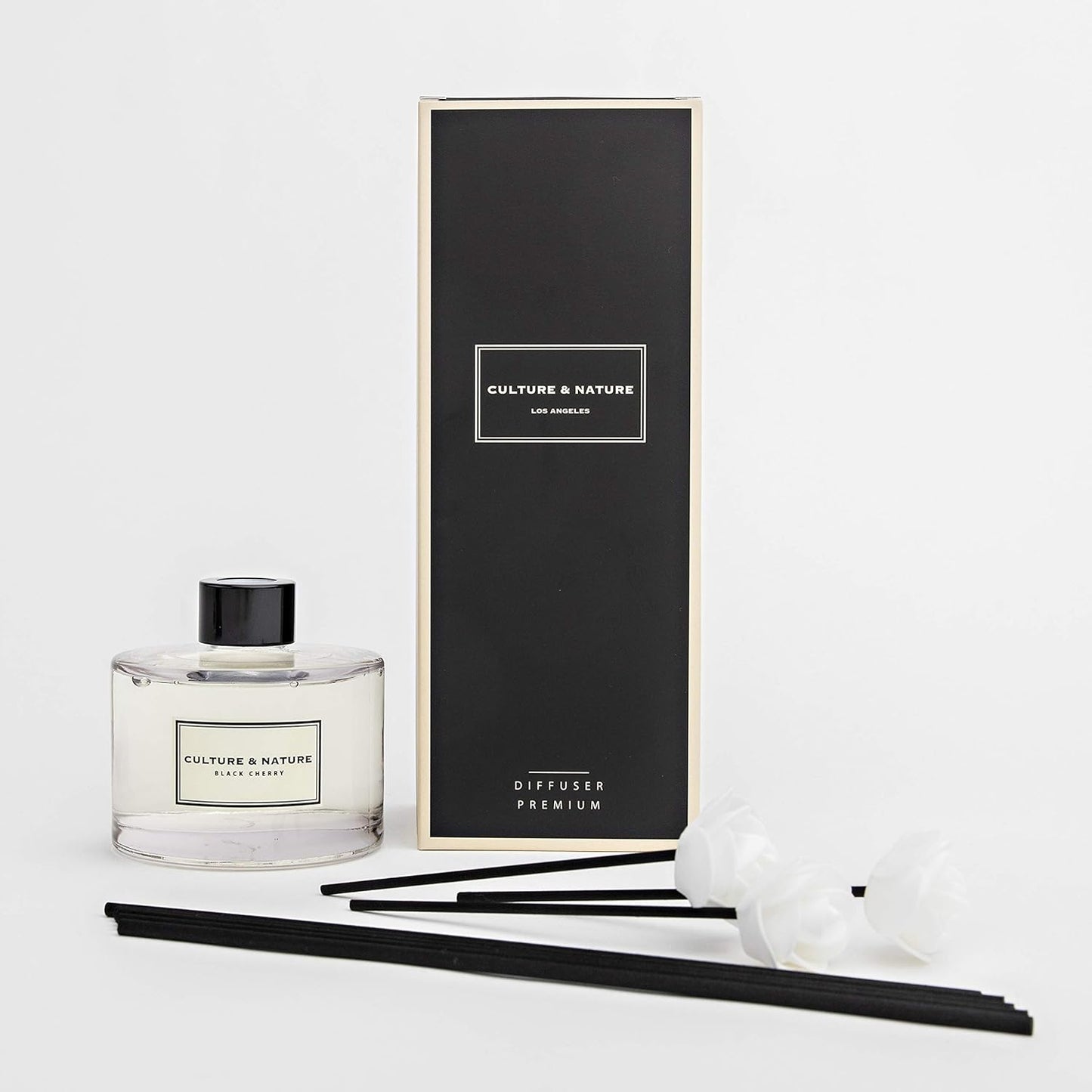 CULTURE & NATURE Reed Diffuser Set 6.7oz (200ml) Black Cherry Scented Diffuser with Sticks Home Fragrance Reed Diffuser for Bathroom Shelf Decor