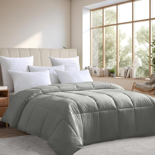 Farm To Home Luxury Comforter Organic Cotton All Season Fluffy Lightweight Down Alternative Machine Washable Comforter for Bedroom, Twin, Gray