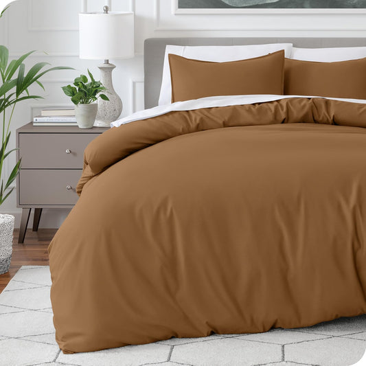 Bare Home Bedding Duvet Cover Queen Size - Premium 1800 Super Soft Collection - Lightweight, Cooling - Soft Breathable Bedding Duvet Cover (Queen, Caramel)