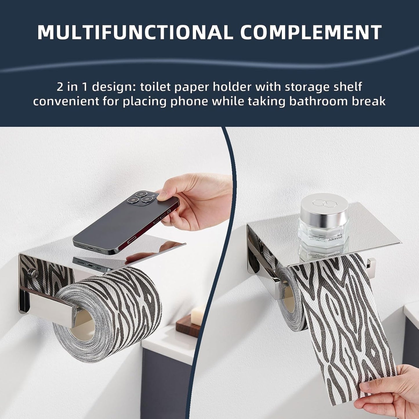 Angle Simple Toilet Paper Holder with Shelf Polished Chrome, 304 Stainless Steel Toilet Tissue Roll Holder Wall Mount